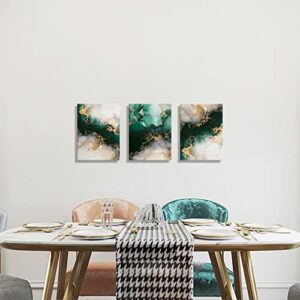 Emerald Green Wall Art,for Dining Room Bedroom Bathroom Living Room Wall Decor, Green and Gold Abstract Canvas Wall Art, Modern Glam Home Office Wall Decoration 12" X 16" X 3 Pieces