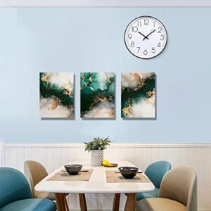 Emerald Green Wall Art,for Dining Room Bedroom Bathroom Living Room Wall Decor, Green and Gold Abstract Canvas Wall Art, Modern Glam Home Office Wall Decoration 12" X 16" X 3 Pieces