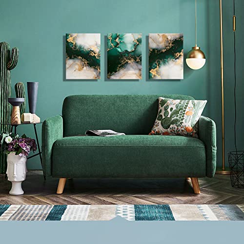 Emerald Green Wall Art,for Dining Room Bedroom Bathroom Living Room Wall Decor, Green and Gold Abstract Canvas Wall Art, Modern Glam Home Office Wall Decoration 12" X 16" X 3 Pieces