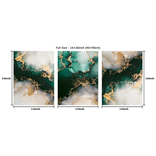 Emerald Green Wall Art,for Dining Room Bedroom Bathroom Living Room Wall Decor, Green and Gold Abstract Canvas Wall Art, Modern Glam Home Office Wall Decoration 12" X 16" X 3 Pieces