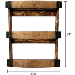 Wooden Bourbon Whiskey Barrel Stave Shelf, Large Torched Three-Tier Liquor Bottle Display Cabinet, Wall Mount, Easy Installation, Medium