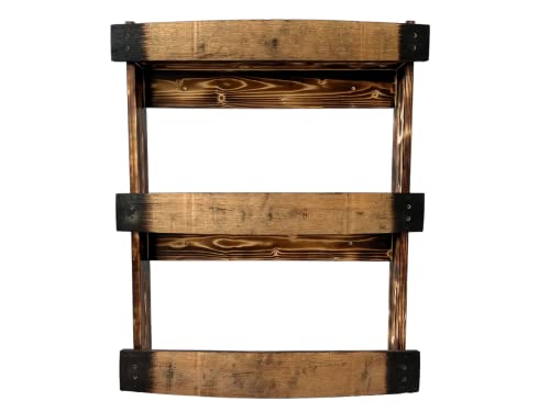 Wooden Bourbon Whiskey Barrel Stave Shelf, Large Torched Three-Tier Liquor Bottle Display Cabinet, Wall Mount, Easy Installation, Medium