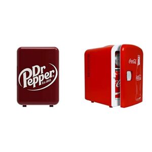 curtis mis135drp dr. pepper mini portable compact personal fridge cooler, 6 cans, maroon & coca-cola classic coke bottle 4l mini fridge w/ 12v dc and 110v ac cords, 6 can portable cooler, red