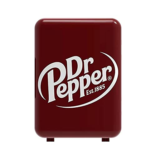 CURTIS MIS135DRP DR. Pepper Mini Portable Compact Personal Fridge Cooler, 6 Cans, Maroon & Coca-Cola Classic Coke Bottle 4L Mini Fridge w/ 12V DC and 110V AC Cords, 6 Can Portable Cooler, Red