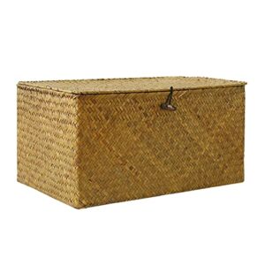 moluo woven baskets for storage – clothes hampers for laundry with lid – portable sea grass woven shelves holders for books, cosmetics, holiday containers for candies, cookies