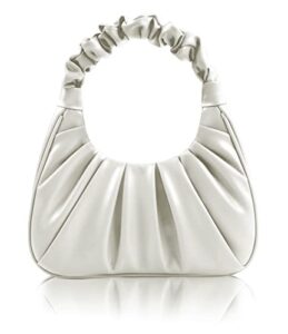 loveint ruched hobo handbag shoulder bags for women cloud bag soft leather tote clutch purse (cream color)
