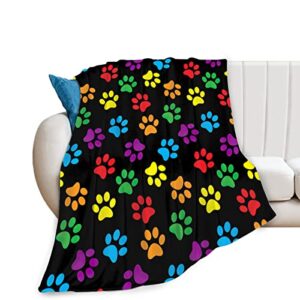blanket colorful dog paw print blankets fleece throw blanket ultra soft flannel bed blanket warm fuzzy plush blanket 50″x40″