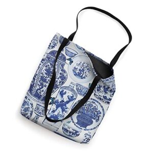 Chinoiserie Vase and Plate Toile Blue and White Tote Bag