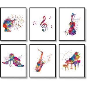 piano violin watercolor music wall art prints musical instrument art musician gift home decor music poster, abstract musical hair, treble clef music note, playing discs wall decor (8″x10″ unframed)
