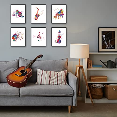 Piano Violin Watercolor Music Wall Art Prints Musical Instrument Art Musician Gift Home Decor Music Poster, Abstract Musical Hair, Treble Clef Music Note, Playing Discs Wall Decor (8"x10" UNFRAMED)