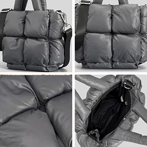 Small Puffer Tote Bag Quilted Tote Bag for Women Crossbody Bag Top Handle Bag Puff Bag Handbag Luxury Shoulder Bag (Brown)