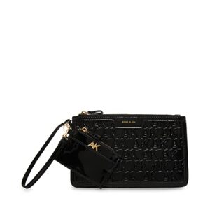 anne klein ak embossed pouch set in patent, black