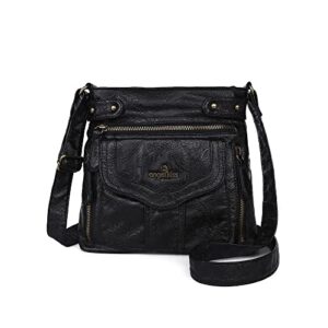 angel kiss crossbody purse for women multi pockets bags retro vegan designer leather women’s shoulder handbags (black)