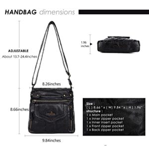 Angel Kiss Crossbody Purse for Women Multi Pockets Bags Retro Vegan Designer Leather Women's Shoulder Handbags (Black)