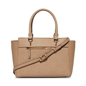 Anne Klein Womens Anne Klein Embossed Satchel W/ Swag Chain quilted shoulder bag, Truffle/Truffle, One Size US