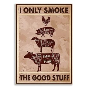 metal vintage tin sign decor i only smoke the good stuff bbq poster, grilling poster, butcher’s cut poster, smoking meat, meat lover, kitchen wall decor wall poster plaque 12×8 inch