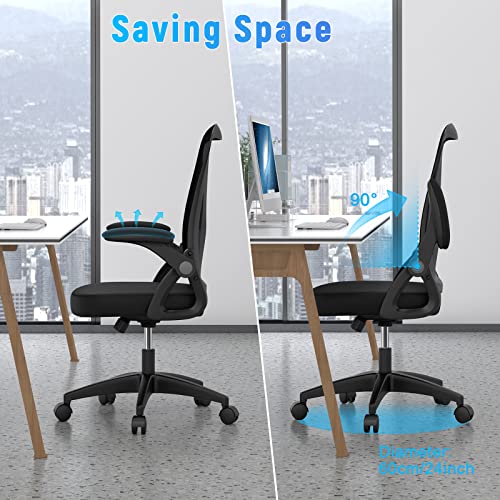 naspaluro Ergonomic Office Chair, Mid-Back Computer Chair with Adjustable Height, Flip Up Arms and Lumbar Support, Breathable Mesh Desk Chair for Home Study Working