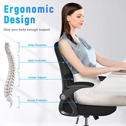 naspaluro Ergonomic Office Chair, Mid-Back Computer Chair with Adjustable Height, Flip Up Arms and Lumbar Support, Breathable Mesh Desk Chair for Home Study Working