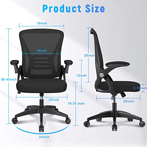 naspaluro Ergonomic Office Chair, Mid-Back Computer Chair with Adjustable Height, Flip Up Arms and Lumbar Support, Breathable Mesh Desk Chair for Home Study Working