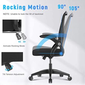 naspaluro Ergonomic Office Chair, Mid-Back Computer Chair with Adjustable Height, Flip Up Arms and Lumbar Support, Breathable Mesh Desk Chair for Home Study Working