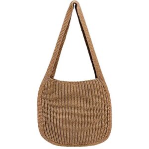 aesthetic hobo bag for women knitted messenger bag large capacity tote bag cute crochet shoulder bag fairycore handbag (tan)