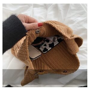 Aesthetic Hobo bag for women Knitted Messenger Bag Large Capacity Tote Bag Cute Crochet Shoulder Bag Fairycore Handbag (Tan)