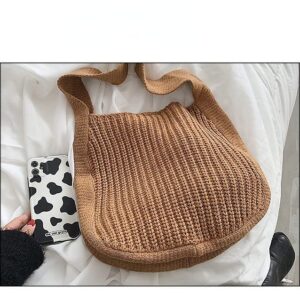 Aesthetic Hobo bag for women Knitted Messenger Bag Large Capacity Tote Bag Cute Crochet Shoulder Bag Fairycore Handbag (Tan)