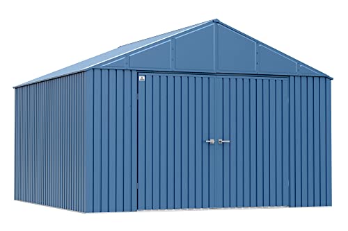 Arrow Shed Elite 12' x 12' Outdoor Lockable Gable Roof Steel Storage Shed Building, Blue Grey