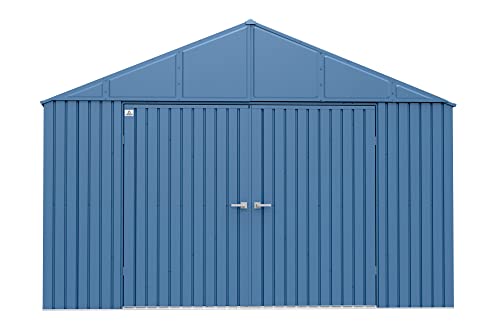 Arrow Shed Elite 12' x 12' Outdoor Lockable Gable Roof Steel Storage Shed Building, Blue Grey