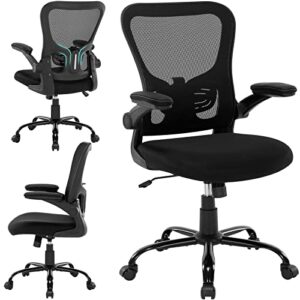 office chair ergonomic desk chair – mesh thick foam cushion adjustable height computer chair with lumbar support and flip-up armrests, home office desk chairs, swivel executive task chair, black