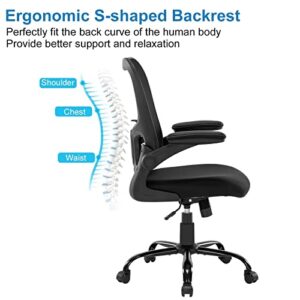 Office Chair Ergonomic Desk Chair - Mesh Thick Foam Cushion Adjustable Height Computer Chair with Lumbar Support and Flip-up Armrests, Home Office Desk Chairs, Swivel Executive Task Chair, Black