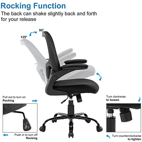 Office Chair Ergonomic Desk Chair - Mesh Thick Foam Cushion Adjustable Height Computer Chair with Lumbar Support and Flip-up Armrests, Home Office Desk Chairs, Swivel Executive Task Chair, Black