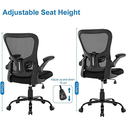 Office Chair Ergonomic Desk Chair - Mesh Thick Foam Cushion Adjustable Height Computer Chair with Lumbar Support and Flip-up Armrests, Home Office Desk Chairs, Swivel Executive Task Chair, Black