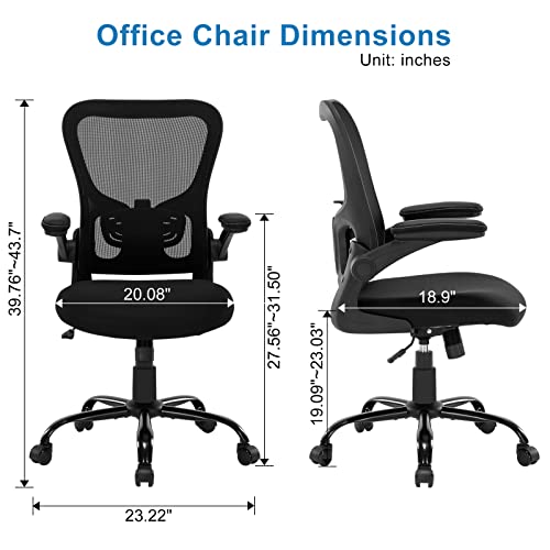 Office Chair Ergonomic Desk Chair - Mesh Thick Foam Cushion Adjustable Height Computer Chair with Lumbar Support and Flip-up Armrests, Home Office Desk Chairs, Swivel Executive Task Chair, Black