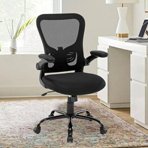 Office Chair Ergonomic Desk Chair - Mesh Thick Foam Cushion Adjustable Height Computer Chair with Lumbar Support and Flip-up Armrests, Home Office Desk Chairs, Swivel Executive Task Chair, Black