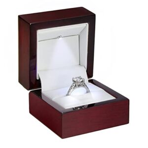 allure – 2 pack, luxury ring box with led light, authentic mahogany wood with white leatherette insert, square elegant diamond ring case for unique proposal or wedding, small jewelry display gift box.