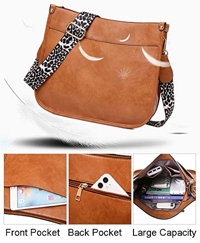 Women Crossbody Shoulder Bags Vegan Leather Hobo Bag Purse Bucket Bag with Leopard Guitar Strap