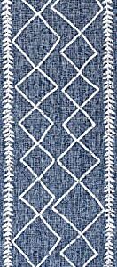 Eyely BMS129C-210 Santa Monica Derya Tribal Diamond Trellis Indoor/Outdoor Runner Rug Modern;Bohemian;Rustic, Bedroom, Kitchen, Backyard, Patio, Easy-Cleaning, Non-Shedding, 2 X 10, Blue/Ivory