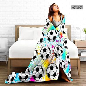 Super Soft Soccer Blanket Throw Soccer Ball Blankets Lightweight Flannel Warm Cozy Football Blanket Gifts for Sport Fans Kids Adults 50"X40"