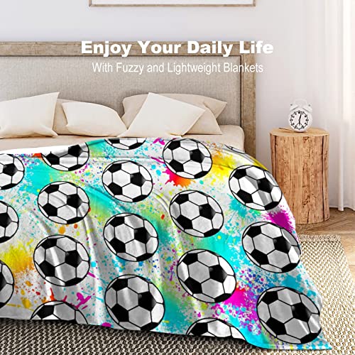 Super Soft Soccer Blanket Throw Soccer Ball Blankets Lightweight Flannel Warm Cozy Football Blanket Gifts for Sport Fans Kids Adults 50"X40"