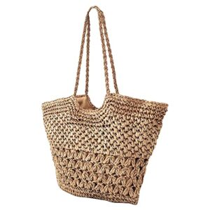 aktudy summer straw woven bag handmade hollow beach vacation bags fashion simple exquisite large capacity for seaside holiday