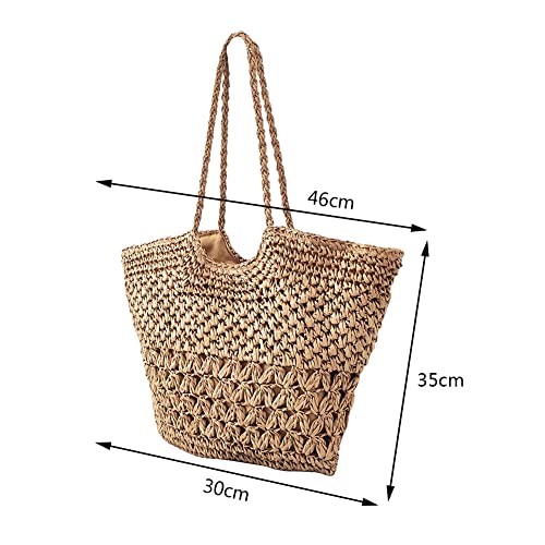 Aktudy Summer Straw Woven Bag Handmade Hollow Beach Vacation Bags Fashion Simple Exquisite Large Capacity for Seaside Holiday