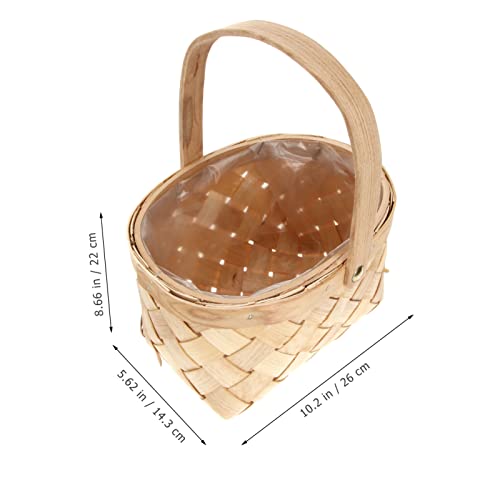 MAGICLULU Little Red Riding Hood Basket 1pc Natural Woven Wood Storage Basket with Handle Handwoven Bamboo Carrying Basket Wooden Woven Storage Basket for Home Storage (Medium) Storage Container