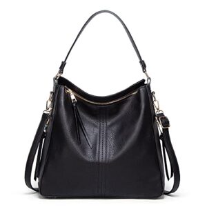 hobo purses handbags for woman crossbody large bag for ladies shoulder vegan fashion leather tote (style2-black)