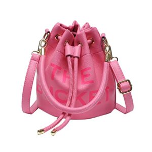 jqalimovv the bucket bags for women, mini leathe bucket bag purses drawstring closure crossbody handbags hobo bag (rose red)