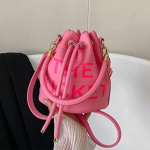 JQAliMOVV The Bucket Bags for Women, Mini Leathe Bucket Bag Purses Drawstring Closure Crossbody Handbags Hobo Bag (Rose Red)