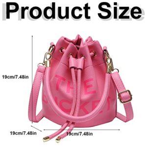 JQAliMOVV The Bucket Bags for Women, Mini Leathe Bucket Bag Purses Drawstring Closure Crossbody Handbags Hobo Bag (Rose Red)