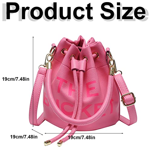 JQAliMOVV The Bucket Bags for Women, Mini Leathe Bucket Bag Purses Drawstring Closure Crossbody Handbags Hobo Bag (Rose Red)