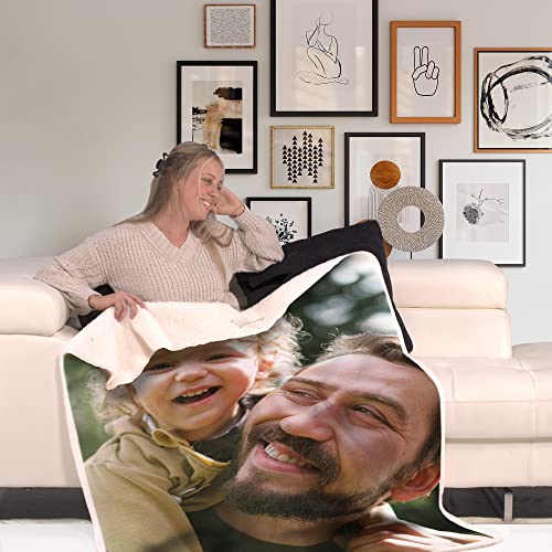 FrameStory Custom Blanket Photos and Text, Fully Customizable with Your Pictures and Message, Soft Sherpa Fleece Throw, 50" x 60"