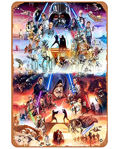 Star War Series Characters And Signatures – Limited Edition – Poster – Canvas Print – Wooden Hanging Scroll Frame Retro Vintage Metal Plaque Sign Tin Sign for Home Bar Kitchen Pub Wall Decor Signs 12x8inch